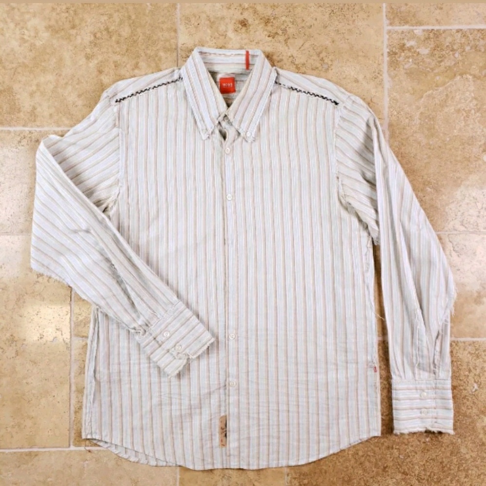 Hugo Boss Dress Shirt Mens L Thrashed Raw Stitch
